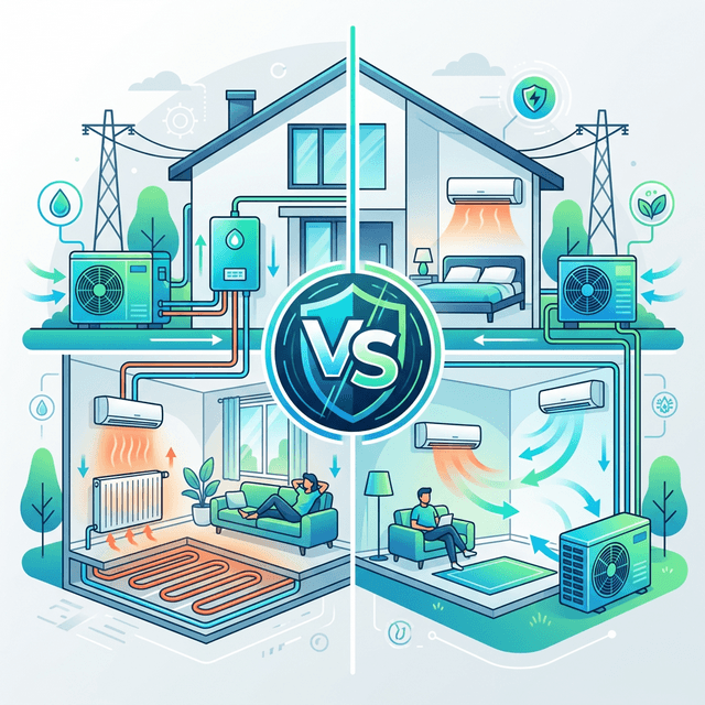 Comparaison entre une PAC air-eau avec radiateurs et une PAC air-air avec splits muraux